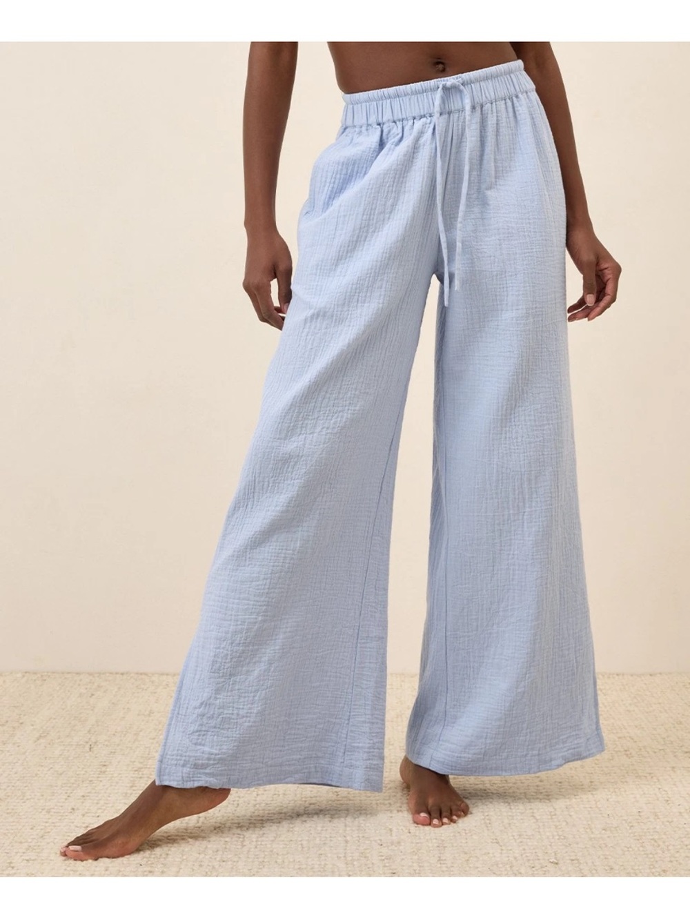 Pact organic cotton coastal double gauze split hem pants xs cornflower blue